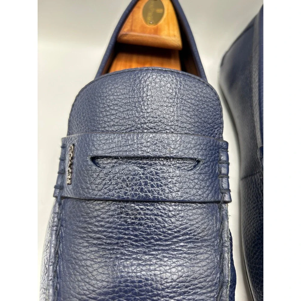 Coach C3098 Men's Navy Blue Pebbled Leather Penny Loafers Driving Shoes Size 12D